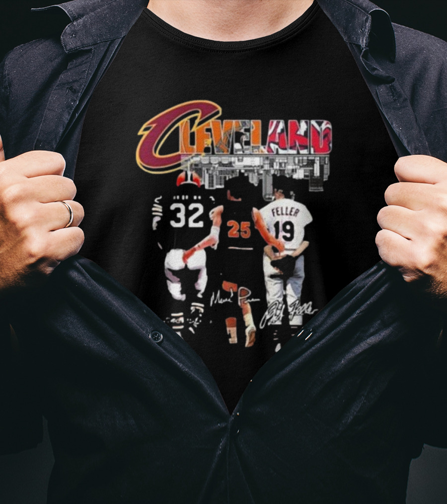 Cleveland Browns Jim Brown Cavaliers Mark Price Guardians Bob Feller Signatures T-Shirt