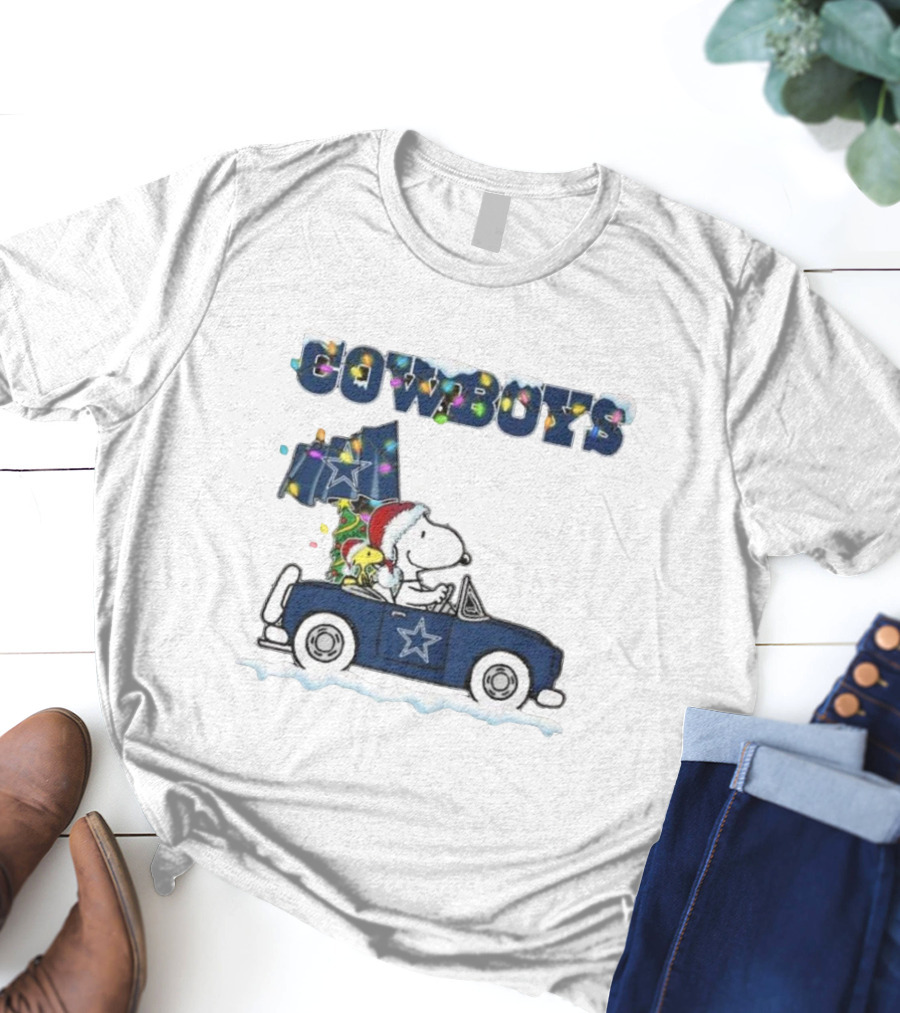 Cowboys Snoopy Christmas Car Cartoon Sports T-Shirt