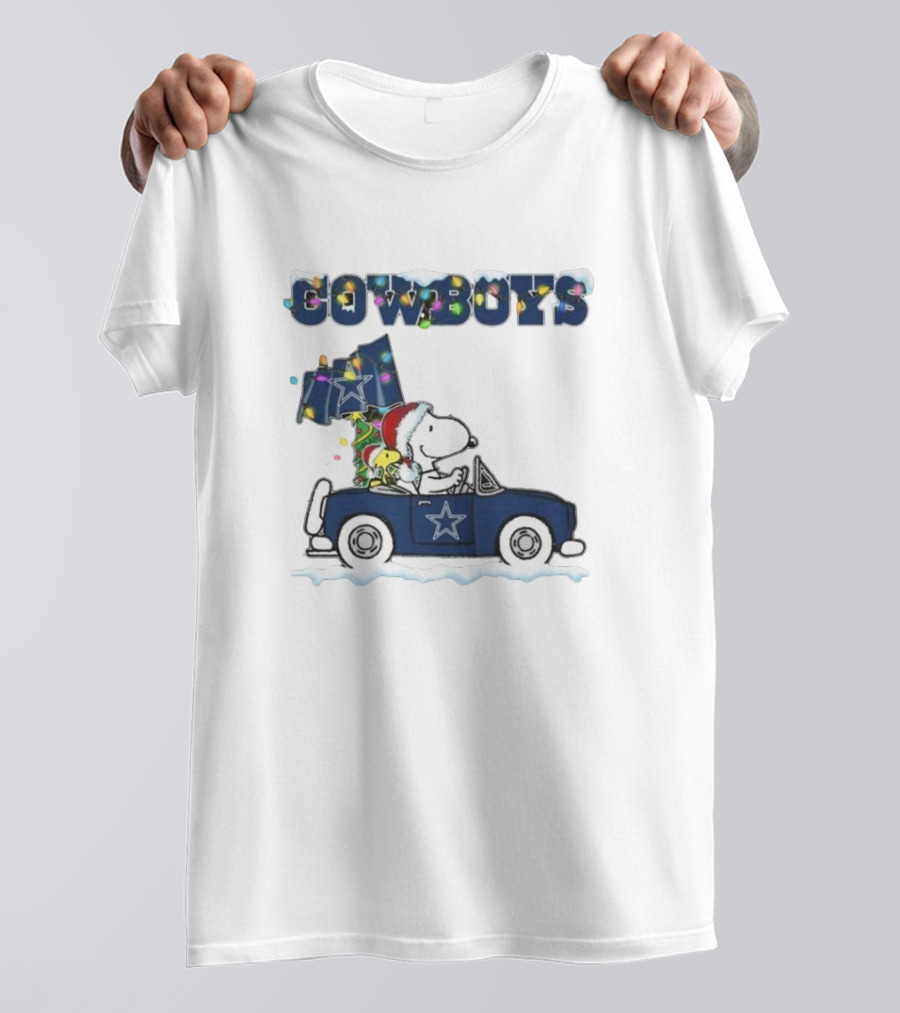 Cowboys Snoopy Christmas Car Cartoon Sports T-Shirt