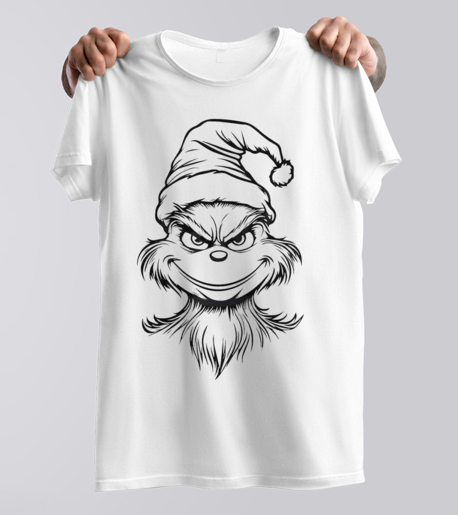 Grinch Face Outline Merry Christmas T-Shirt
