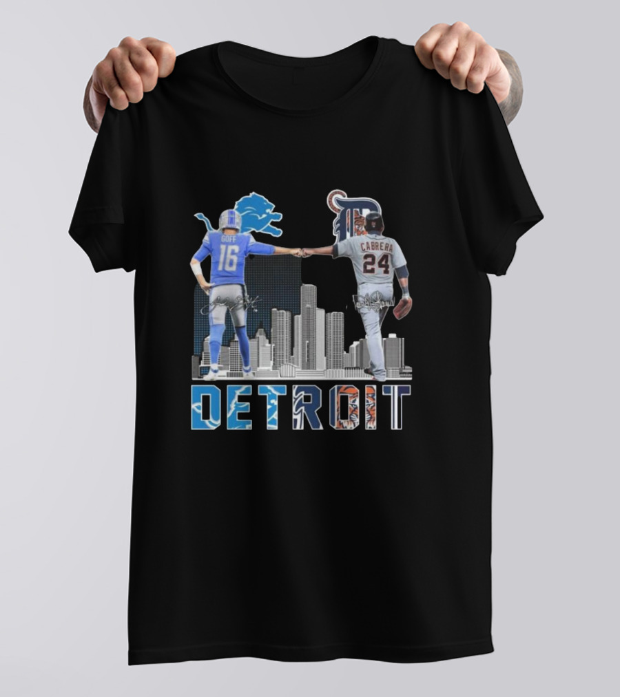 Detroit Lions Goff Tigers Cabrera Signatures Skyline T-Shirt