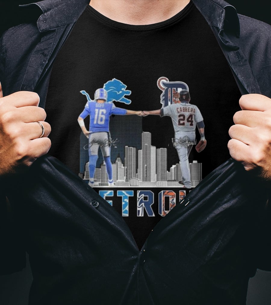 Detroit Lions Goff Tigers Cabrera Signatures Skyline T-Shirt