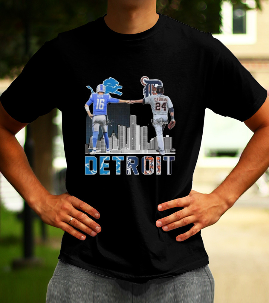 Detroit Lions Goff Tigers Cabrera Signatures Skyline T-Shirt