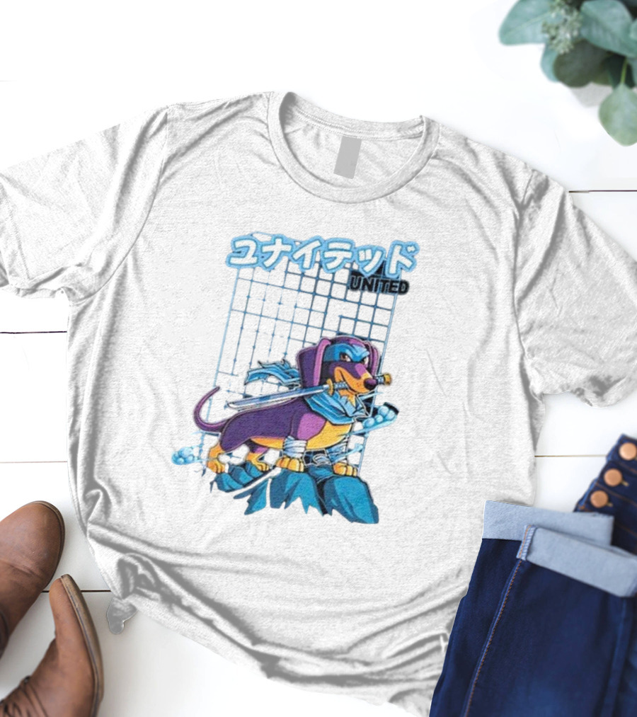 Dylan United Unitedgamer Bumi Ninja Dog On Rock With Sword And Blue Scarves T-Shirt