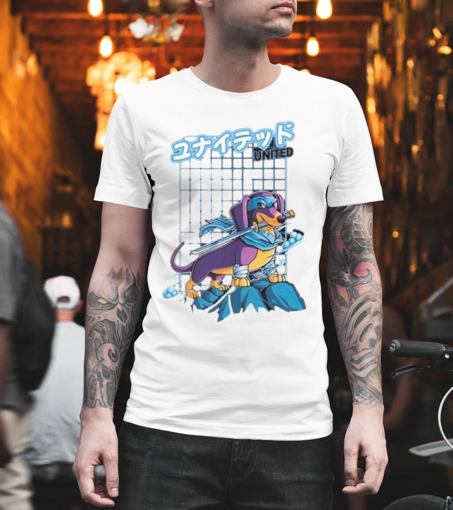 Dylan United Unitedgamer Bumi Ninja Dog On Rock With Sword And Blue Scarves T-Shirt