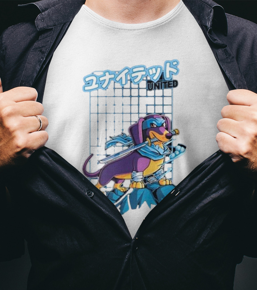 Dylan United Unitedgamer Bumi Ninja Dog On Rock With Sword And Blue Scarves T-Shirt