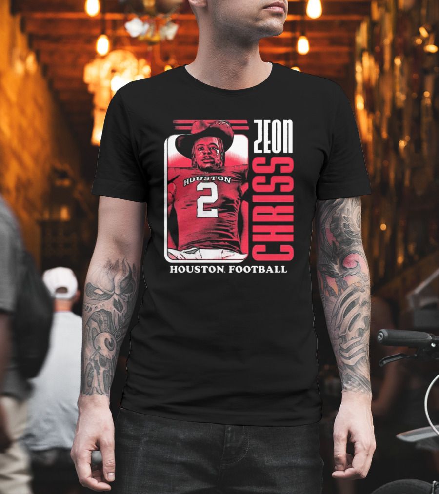 Houston Cougars Football Zeon Chriss Number 2 Red Black White T-Shirt