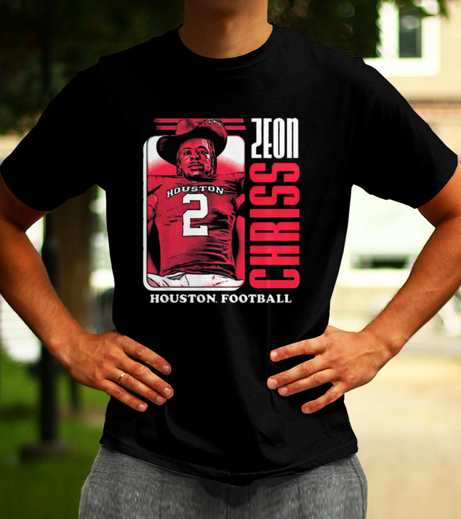 Houston Cougars Football Zeon Chriss Number 2 Red Black White T-Shirt