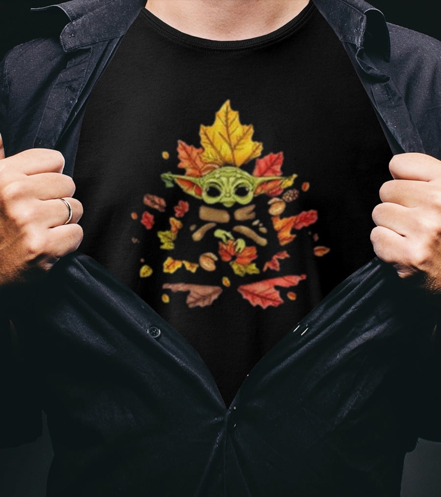 Autumn Leaves Baby Yoda Surrounded By Fall Foliage T-Shirt