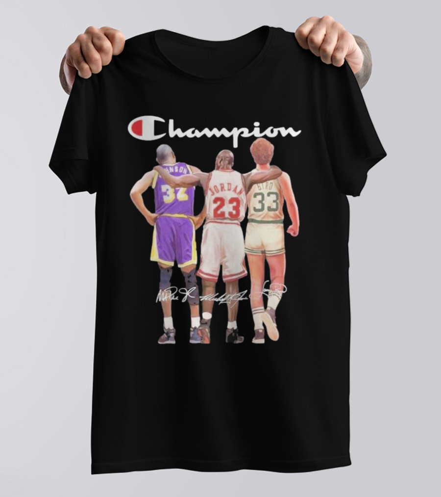Champion Magic Johnson Jordan Bird Signatures 32 23 33 T-Shirt
