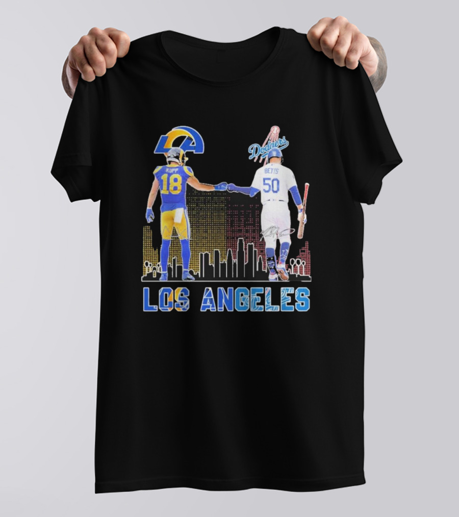 Los Angeles Rams And Dodgers Cooper Kupp Mookie Betts Skyline Collaboration T-Shirt
