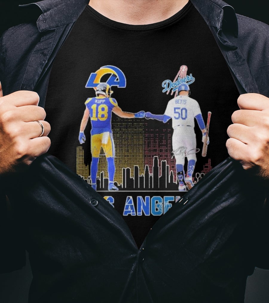 Los Angeles Rams And Dodgers Cooper Kupp Mookie Betts Skyline Collaboration T-Shirt