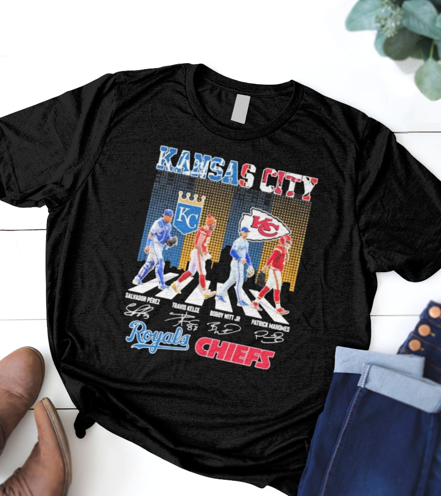 Kansas City Royals Salvador Pérez Bobby Witt Jr Kansas City Chiefs Travis Kelce Patrick Mahomes Abbey Road Signatures T-Shirt