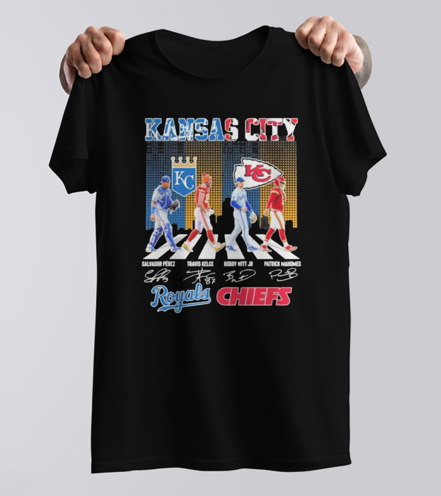 Kansas City Royals Salvador Pérez Bobby Witt Jr Kansas City Chiefs Travis Kelce Patrick Mahomes Abbey Road Signatures T-Shirt
