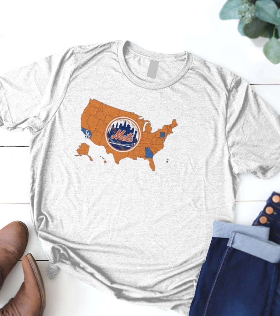 Map Of America Rooting For Mets With Dodgers And Braves Highlights In NLCS MLB T-Shirt