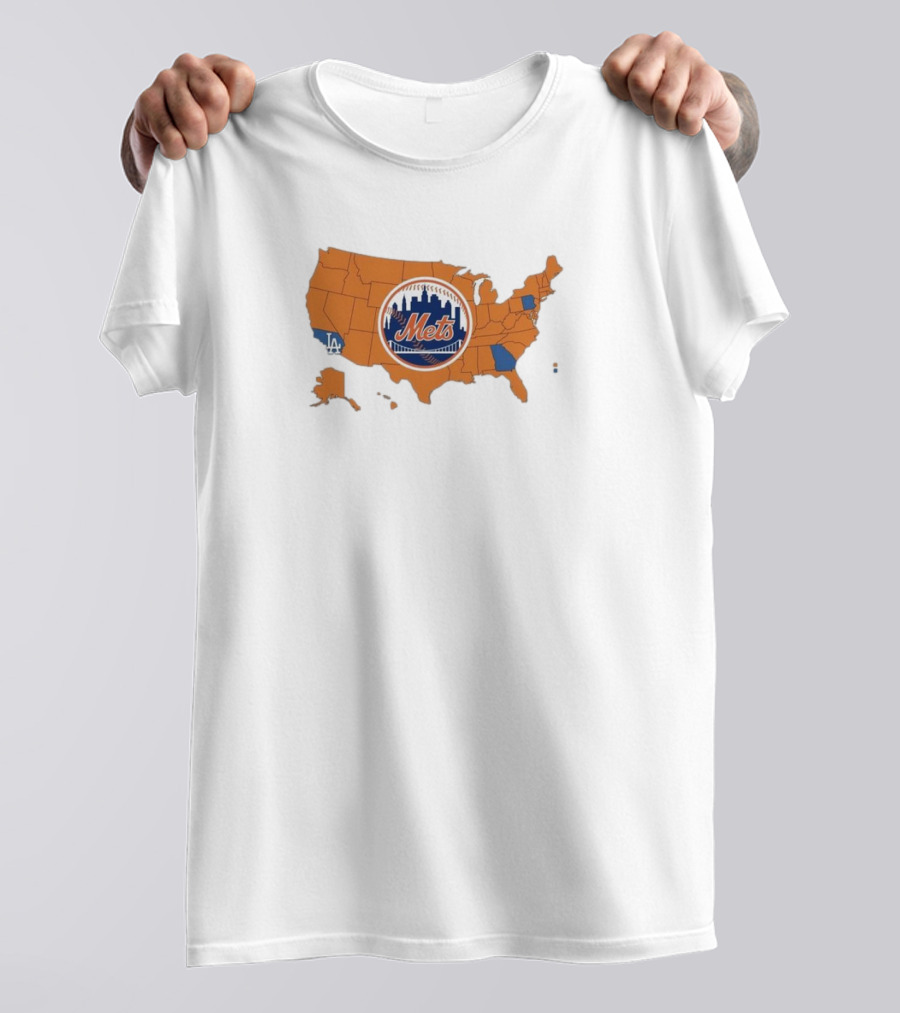 Map Of America Rooting For Mets With Dodgers And Braves Highlights In NLCS MLB T-Shirt