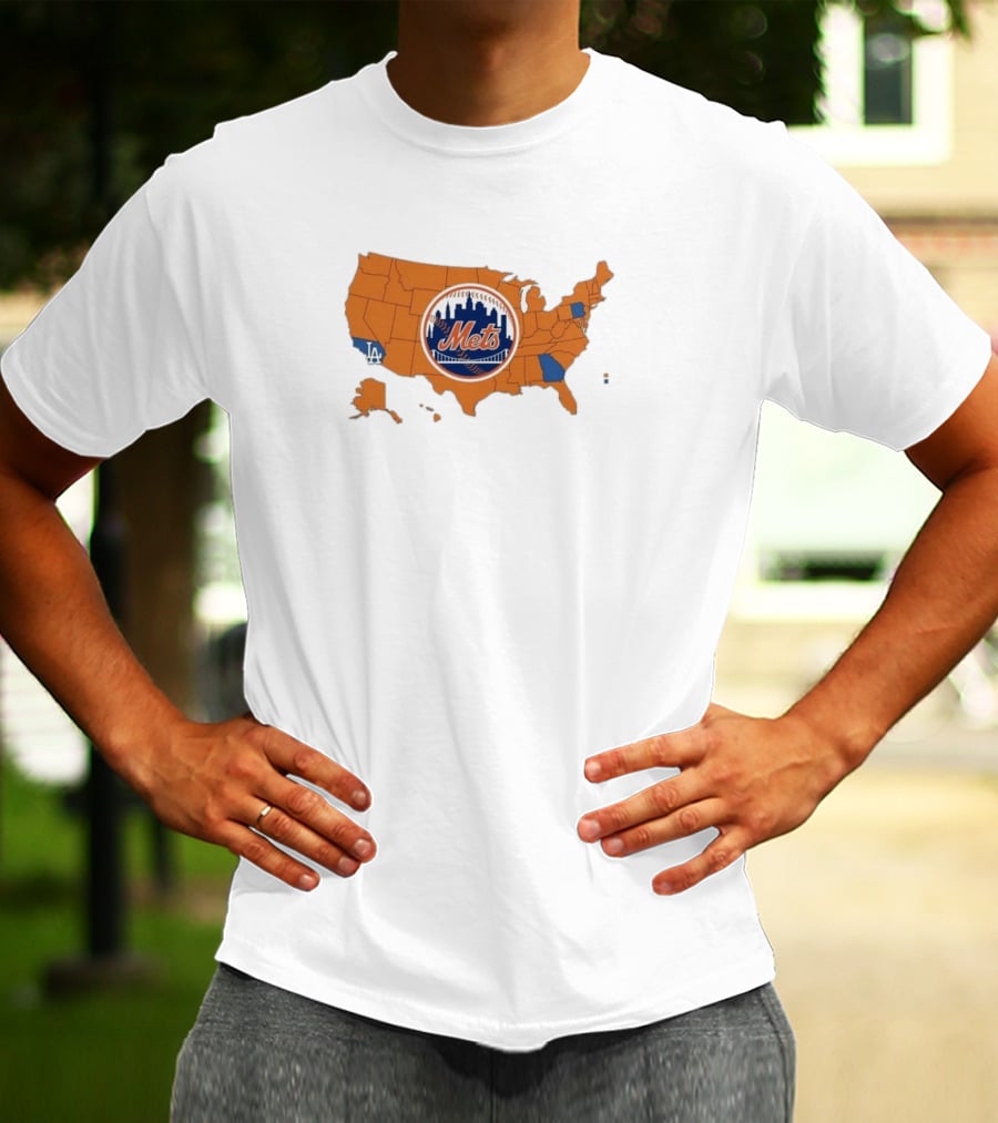 Map Of America Rooting For Mets With Dodgers And Braves Highlights In NLCS MLB T-Shirt
