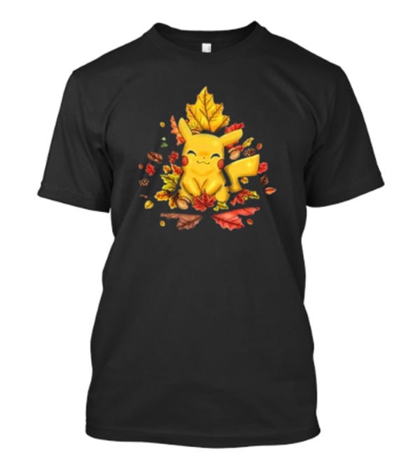 Pikachu Surrounded By Autumn Leaves And Acorns T-Shirt