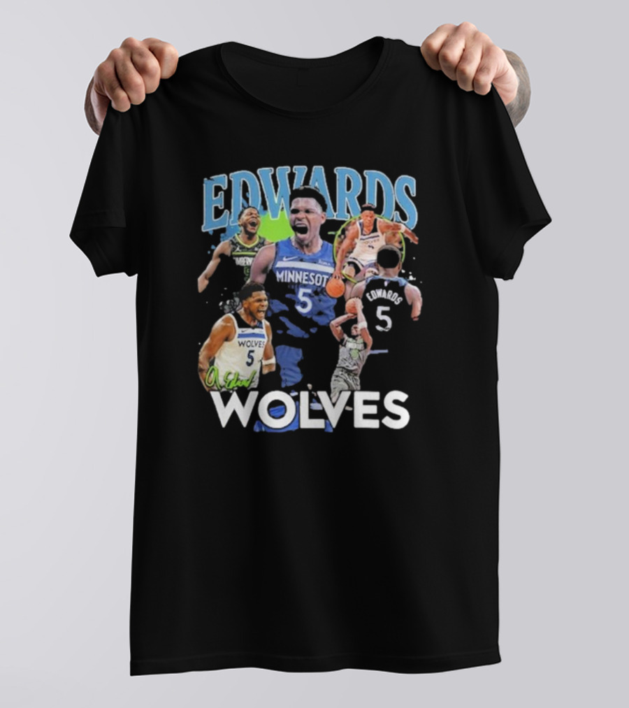 EDWARDS Minnesota Wolves Number 5 Basketball Action Collage T-Shirt