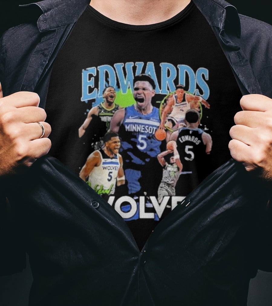 EDWARDS Minnesota Wolves Number 5 Basketball Action Collage T-Shirt