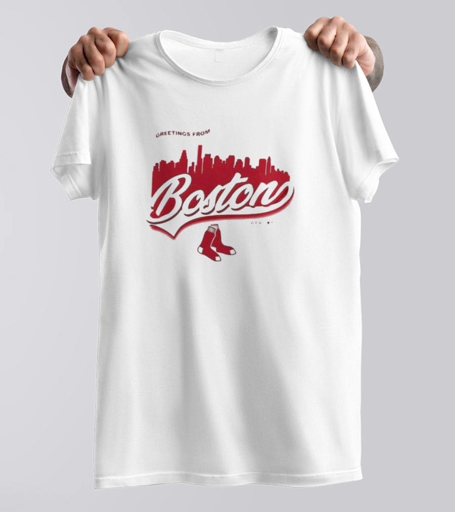 Greetings From Boston Red Sox Erin Andrews Domestic Postcard Skyline Graphics T-Shirt