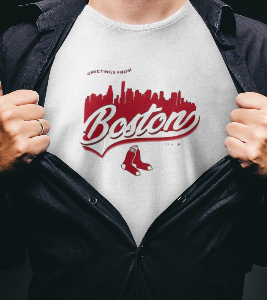 Greetings From Boston Red Sox Erin Andrews Domestic Postcard Skyline Graphics T-Shirt