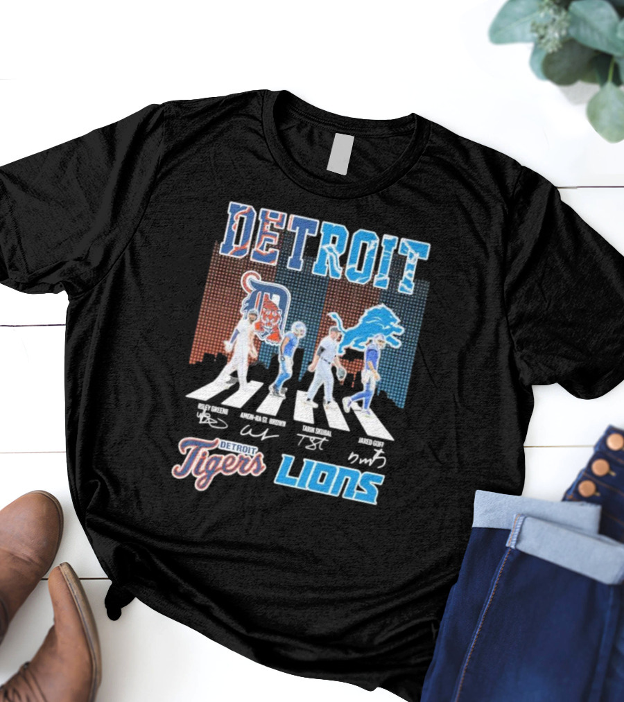 Detroit Lions Detroit Tigers Abbey Road Riley Greene Amon-Ra St. Brown Tarik Skubal Jared Goff Signatures T-Shirt