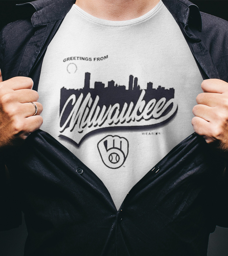 Greetings From Milwaukee Brewers Skyline Wear ᐩ 3 T-Shirt