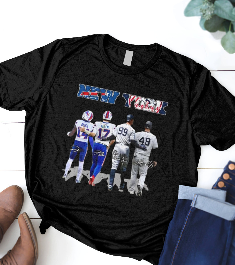 New York City Sports Buffalo Bills Diggs Allen New York Yankees Aaron Judge Anthony Rizzo Signatures T-Shirt