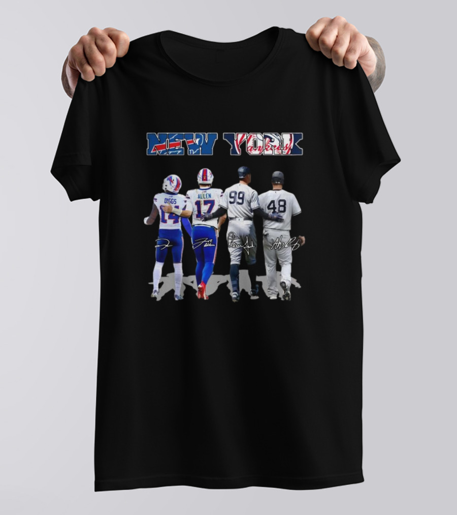 New York City Sports Buffalo Bills Diggs Allen New York Yankees Aaron Judge Anthony Rizzo Signatures T-Shirt