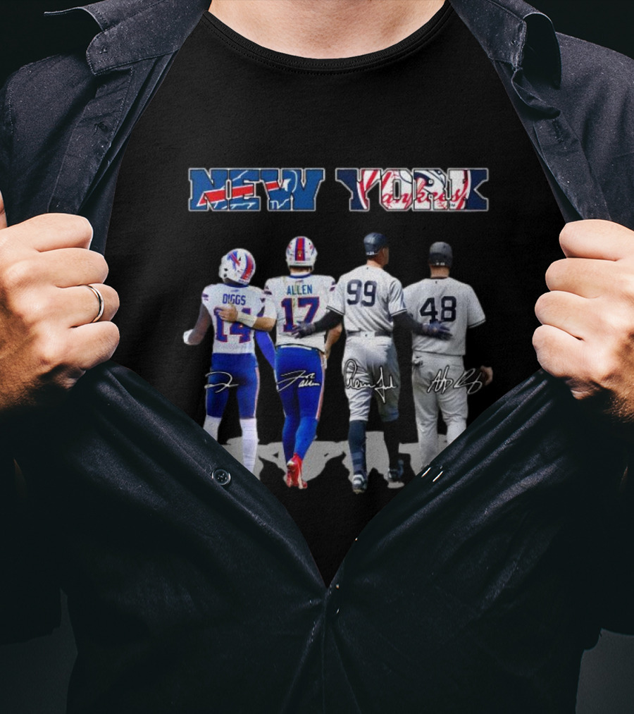 New York City Sports Buffalo Bills Diggs Allen New York Yankees Aaron Judge Anthony Rizzo Signatures T-Shirt