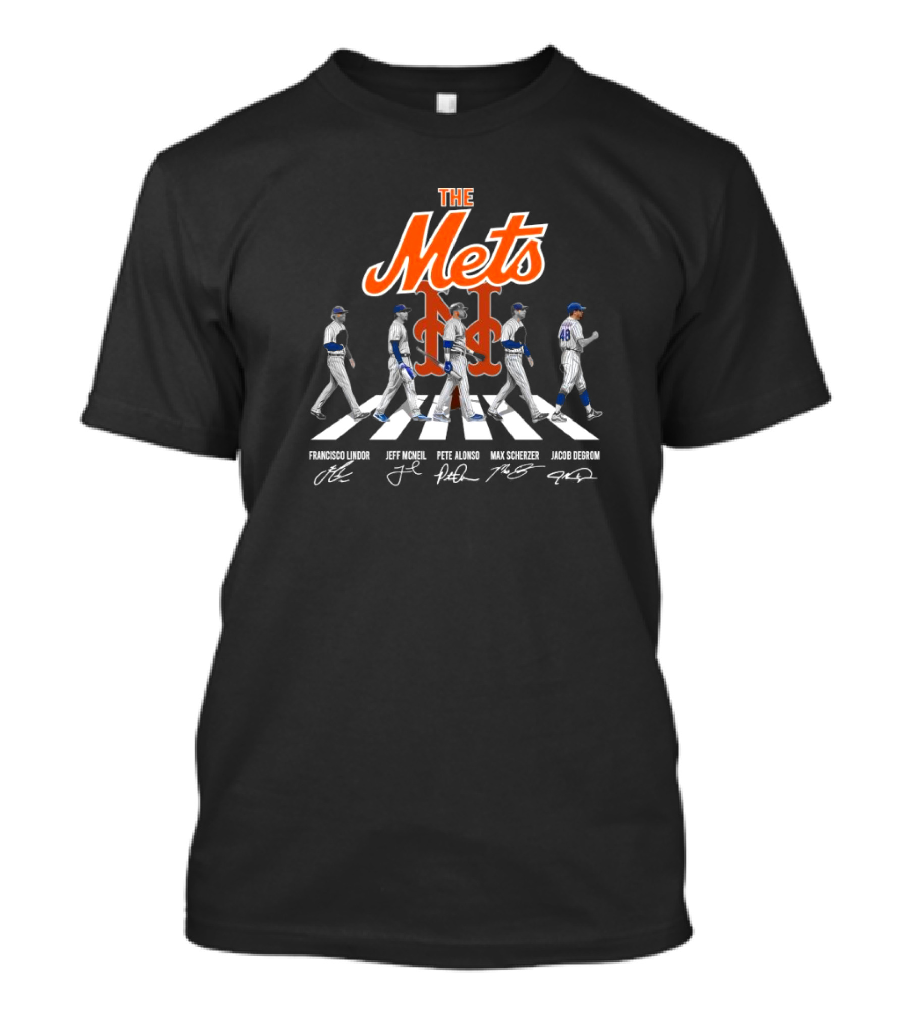 The New York Mets Francisco Lindor Jeff McNeil Pete Alonso Max Scherzer Jacob Degrom Walking T-Shirt
