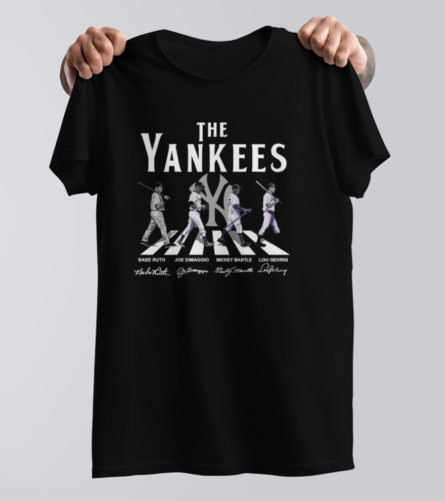 The Yankees Babe Ruth Joe DiMaggio Mickey Mantle Lou Gehrig Signatures T-Shirt