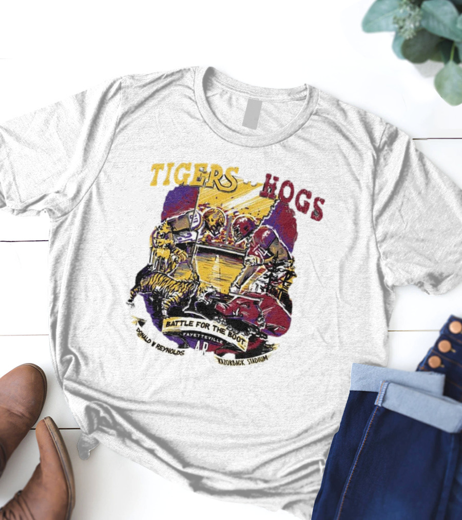 Tigers Vs. Hogs Battle For The Boot Fayetteville Donald W Reynolds Razorback Stadium T-Shirt