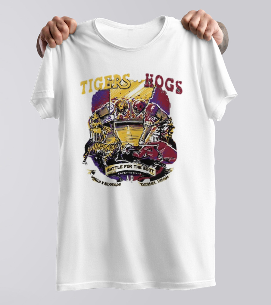 Tigers Vs. Hogs Battle For The Boot Fayetteville Donald W Reynolds Razorback Stadium T-Shirt