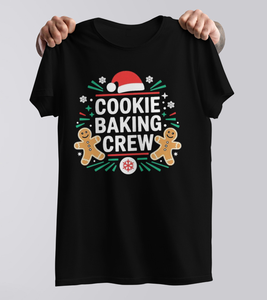 Cookie Baking Crew Christmas Gingerbread Festive Santa Hat Snowflakes T-Shirt