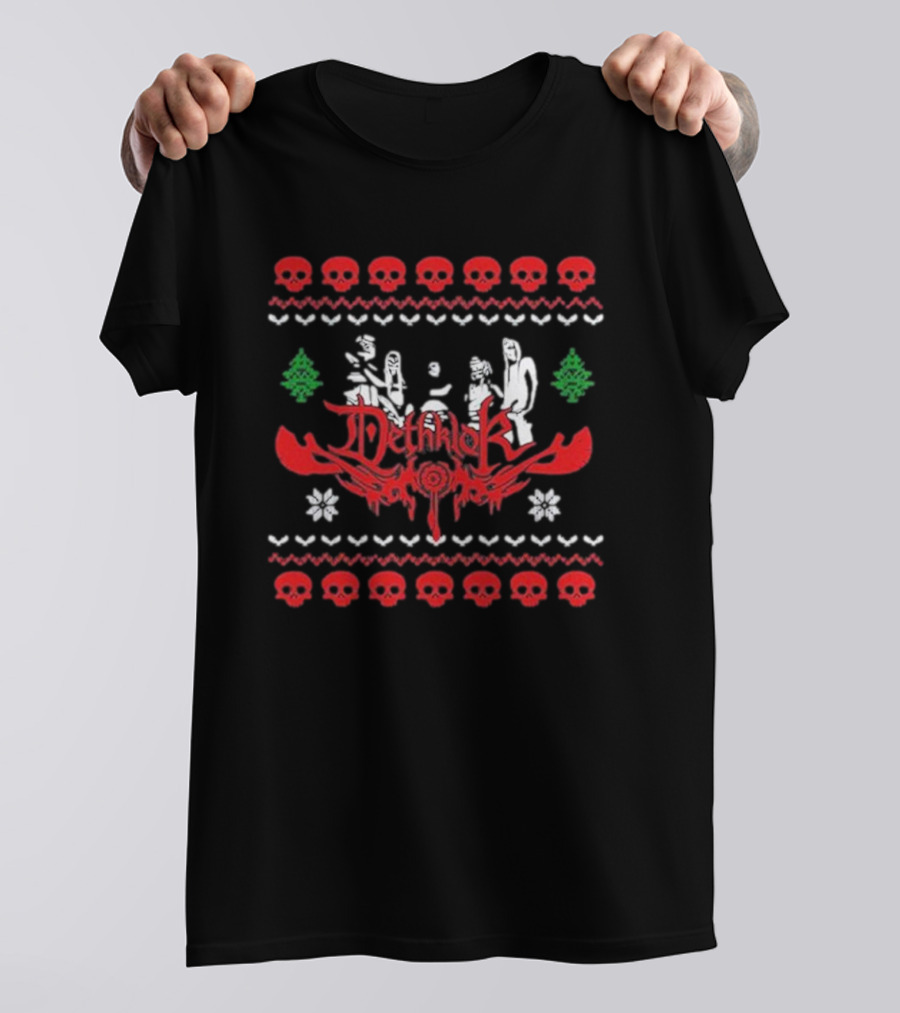 Dethklok Knit Holiday Ugly Sweater Skulls Snowflakes Trees T-Shirt