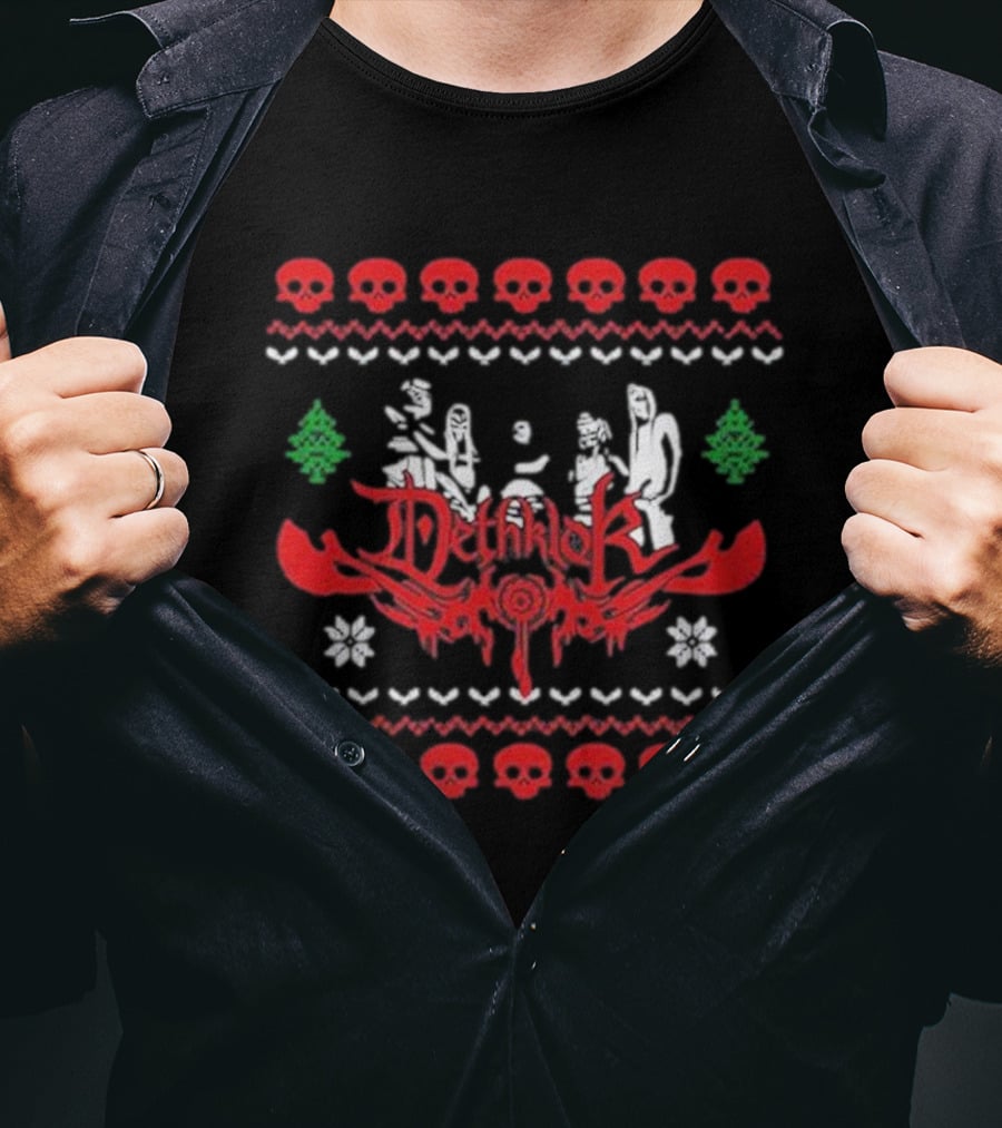 Dethklok Knit Holiday Ugly Sweater Skulls Snowflakes Trees T-Shirt