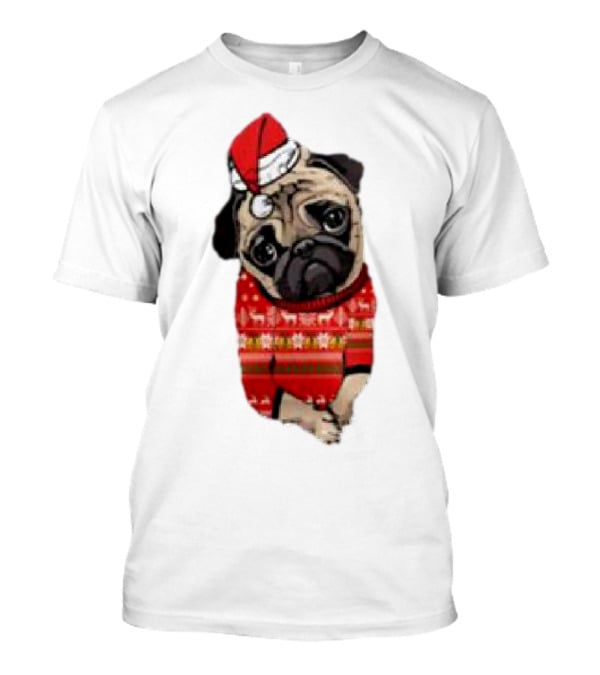 Lovely Pug Christmas Sweater Santa Hat Holiday T-Shirt
