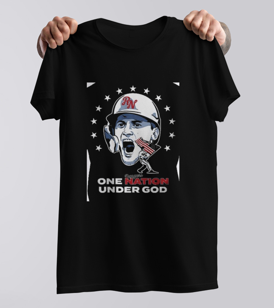 Rangers One Nation Under God Baseball Player And Stars With American Flag T-Shirt