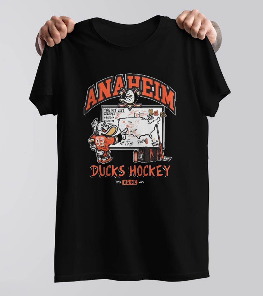 Anaheim Ducks Hockey Wild Wing The Hit List Map Lesson Plan T-Shirt