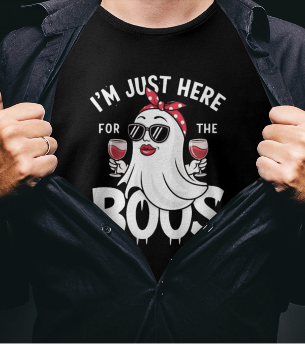 I’m Just Here For The Boos Ghost With Sunglasses Wine Halloween T-Shirt