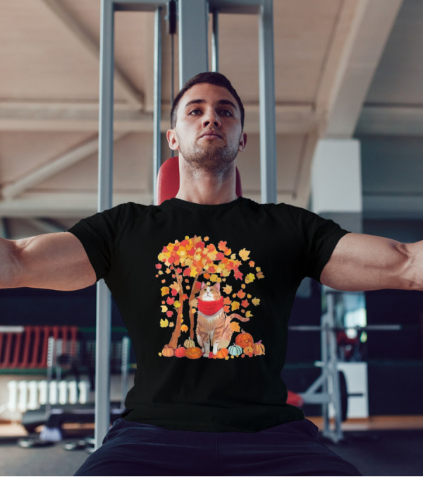 ItS Fall YAll Cat Leaf Fall Tree Hello Autumn Thanksgiving Pumpkin Scarf T-Shirt
