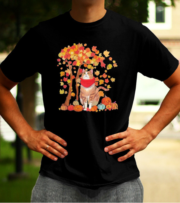 ItS Fall YAll Cat Leaf Fall Tree Hello Autumn Thanksgiving Pumpkin Scarf T-Shirt