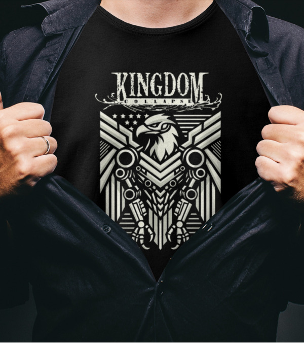 Kingdom Collapse Cyber Eagle Emblem With Stars And Stripes Robotic Wings T-Shirt