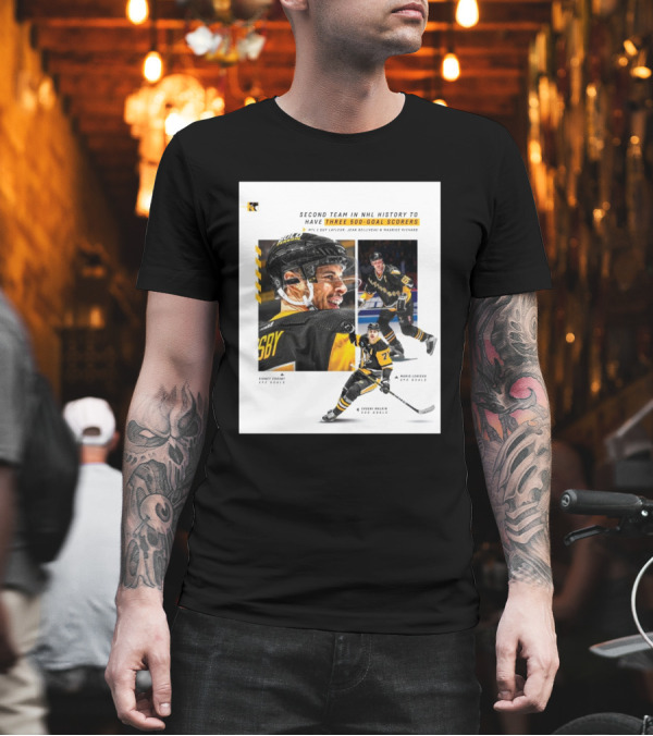 Pittsburgh Penguins Historic 500 Goal Scorers Sidney Crosby Mario Lemieux Evgeni Malkin NHL Milestone T-Shirt