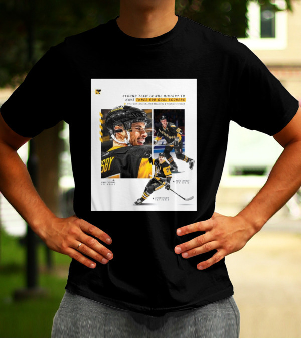 Pittsburgh Penguins Historic 500 Goal Scorers Sidney Crosby Mario Lemieux Evgeni Malkin NHL Milestone T-Shirt