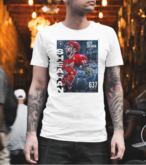 Riley Sheahan 637 NHL Games Detroit Red Wings Signature Hockey Career T-Shirt