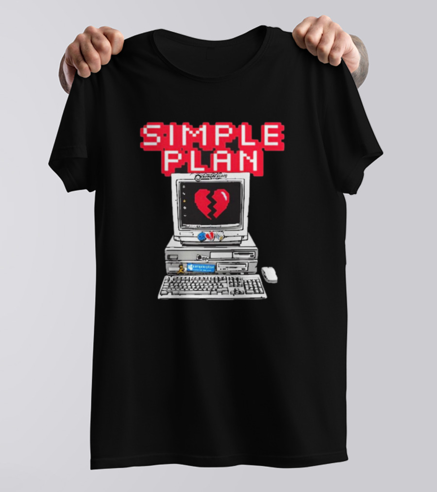 Simple Plan Retro Computer With Broken Heart Symbol T-Shirt