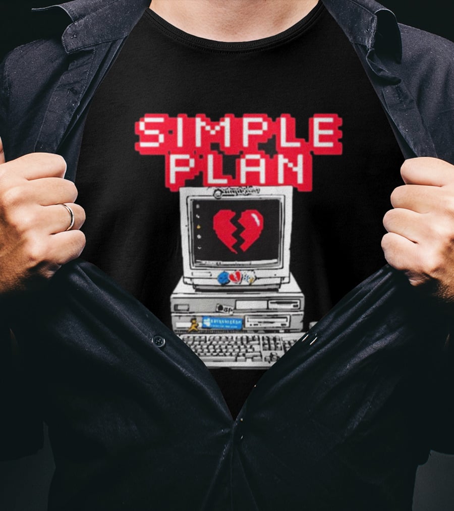 Simple Plan Retro Computer With Broken Heart Symbol T-Shirt